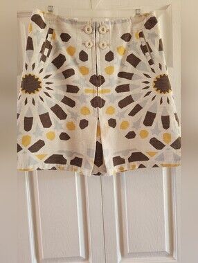 elevenses Cream, Brown & Yellow Geometric Cotton Skirt
